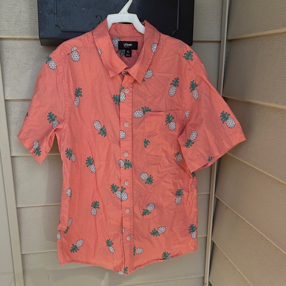 Urban Pipeline Orange Pineapple Print Men's Shirt - Picture 1 of 5